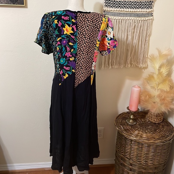 Vintage 80’s Rayon Dress by ZOE / Size Large - Picture 6 of 10